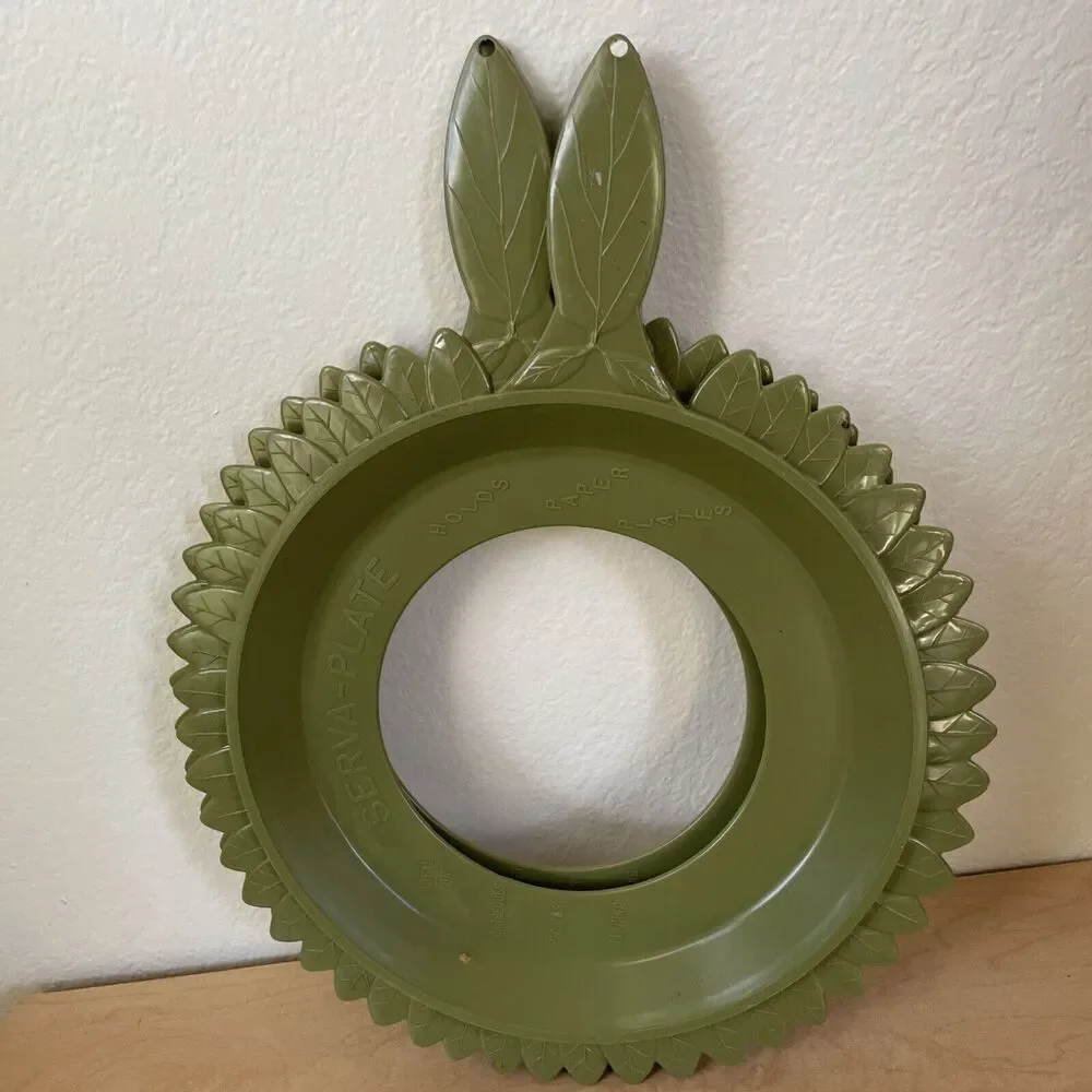 4 Vintage‎ SERVA-PLATE Plastic Paper Plate Holders GREEN Flower Picnic Camping